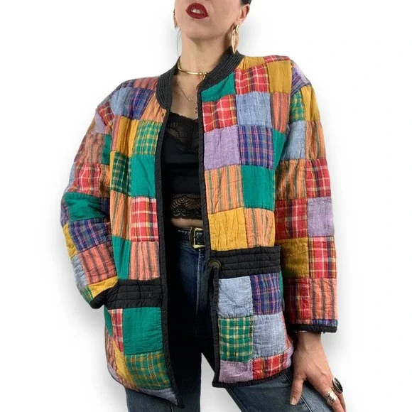 ❌SOLD❌90's patchwork color block cotton spring jacket by OSY - Picture 2 of 16